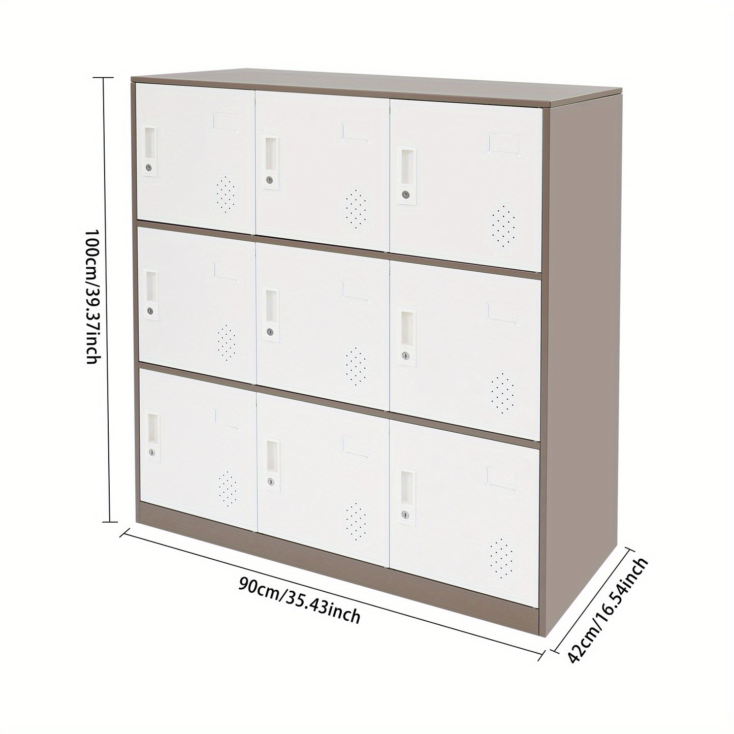 9-Door Heavy-Duty Lockable Metal Storage Cabinet with Card Slots & Key Lock - Modern Floor-Standing Office Cabinet with 9 Individual Compartments, 74.84KG/Shelf Capacity, Easy Assembly for Home Office, School, Business - Cont