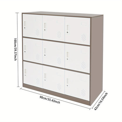 9-Door Heavy-Duty Lockable Metal Storage Cabinet with Card Slots & Key Lock - Modern Floor-Standing Office Cabinet with 9 Individual Compartments, 74.84KG/Shelf Capacity, Easy Assembly for Home Office, School, Business - Cont