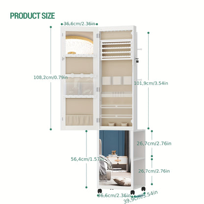 Sieradekast – Sieradekast Met Spiegel – Sieraden Organizer – Kledingkast – Jewelry Armoire – 5-in-1 Design – Verplaatsbaar Met Slot – Wit Zwart Variant