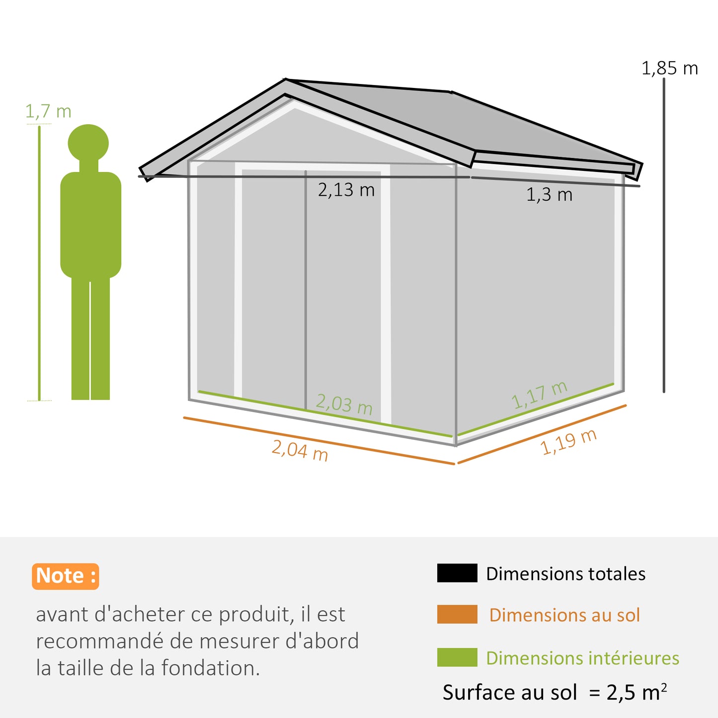 Tuinhuisje – Tuinschuur – Berging – Gereedschapsschuur – Lichtgroen – 2,5 m² Opbergruimte – Gegalvaniseerd Staal met Ventilatie en Dubbele Deuren met Sluitmogelijkheid