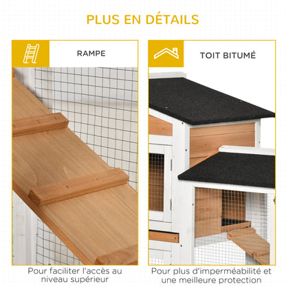 Konijnenren – Houten Knaagdierenhok – Buitenren – Knaagdierverblijf – Ren Op Wielen – 2 Niveaus – 3 Uittrekbare Schuifbakken – Geel – 157,4x53x99,5 cm – Waterafstotend
