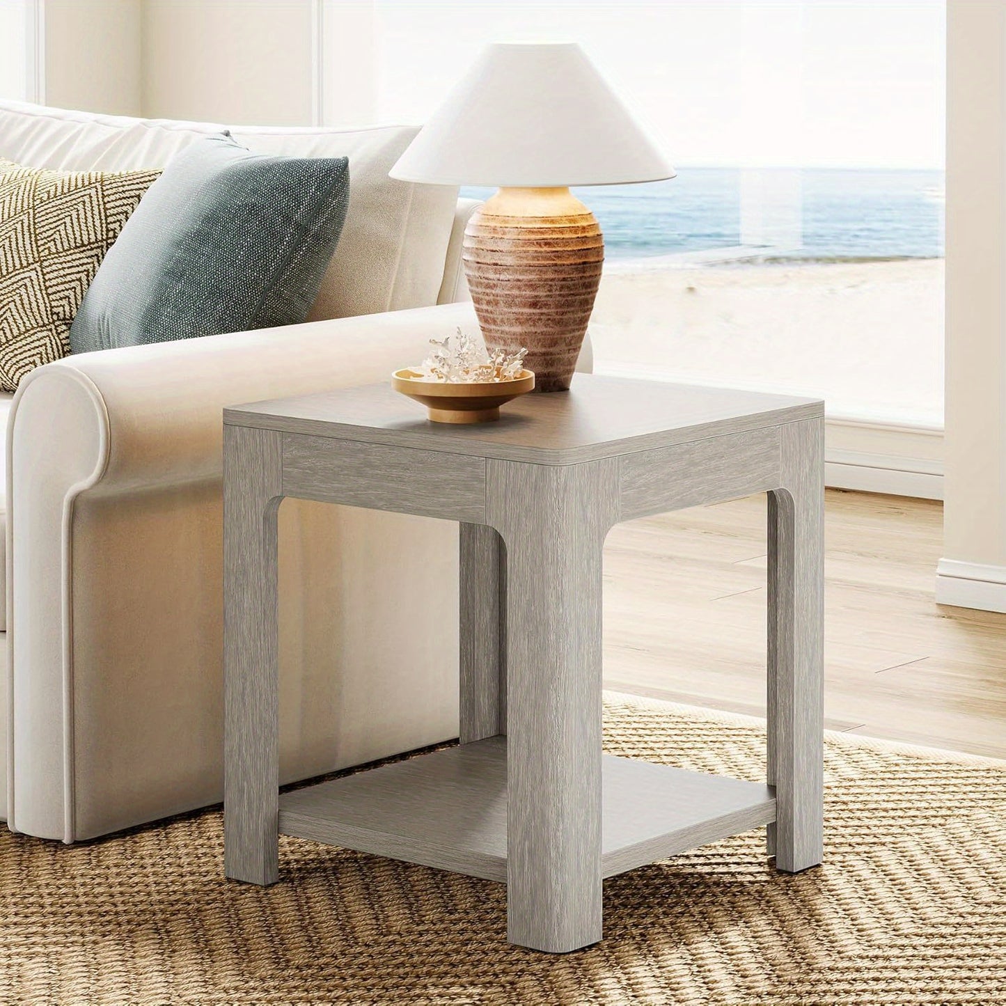 Houten Bijzettafel – Side Table – Nachtkastje – Opbergmeubel – Salontafel – 2 Niveaus – Compact Design – Duurzaam Technisch Hout