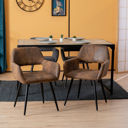 Eetkamerstoel – Stoel Met Armleuning – Designstoel – Keukenstoel – Scandinavische Stoel – Comfortabel Gestoffeerd – Metaal Met Houten Poten – Bruin – 56x56x78 cm