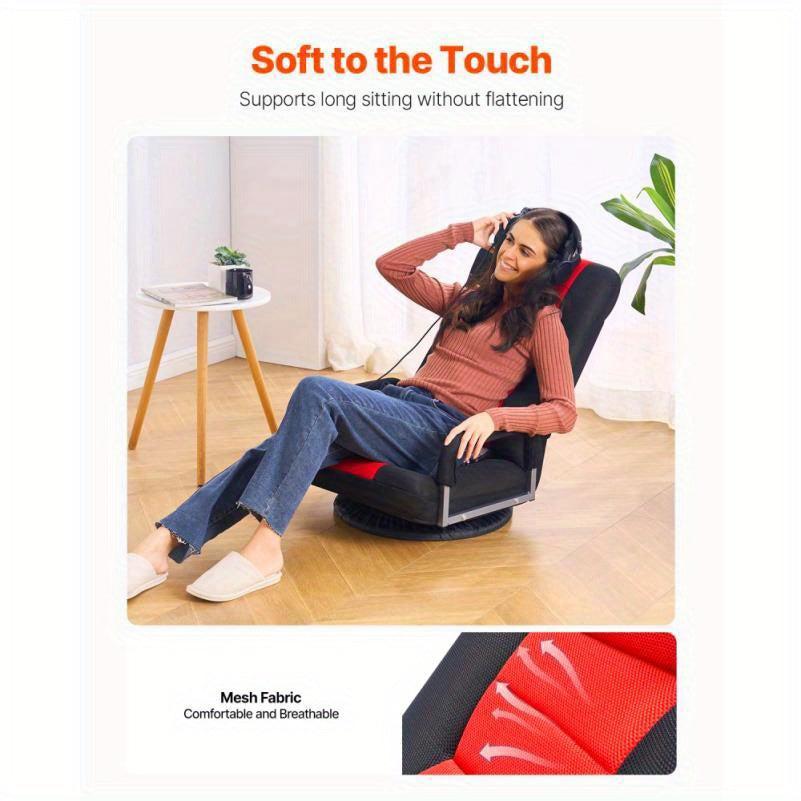 Adjustable Floor Gaming Chair with 360° Swivel, Heavy-Duty Non-Electric Construction, Memory Foam Cushion & Ergonomic Armrests - Foldable design, Easy-Clean Acetate Fabric for Gamers, Home Office, Living Room - Space-Saving