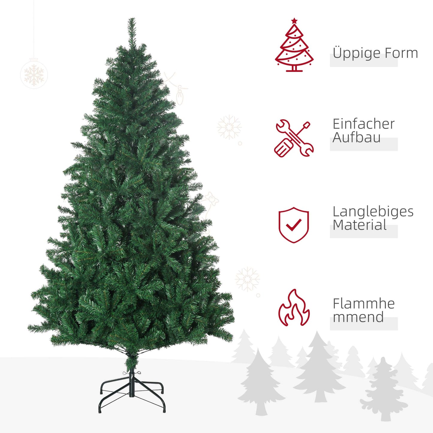 Kunstkerstboom – Kunstboom – Kerstboom – Faux Spar – Kerstversiering – 180 cm Hoog – 1000 Takken – Met Metalen Standaard – Voor Binnengebruik