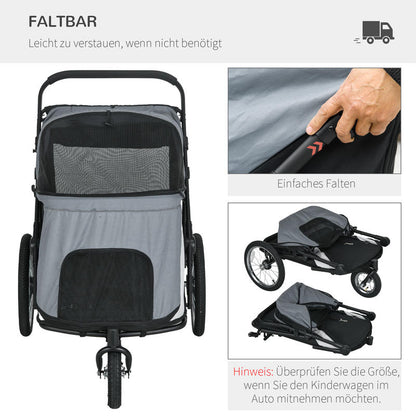 Dog Buggy, Foldable, Foldable, Reclining Cushion, Steel Frame, Grey/ Black Dog Buggy