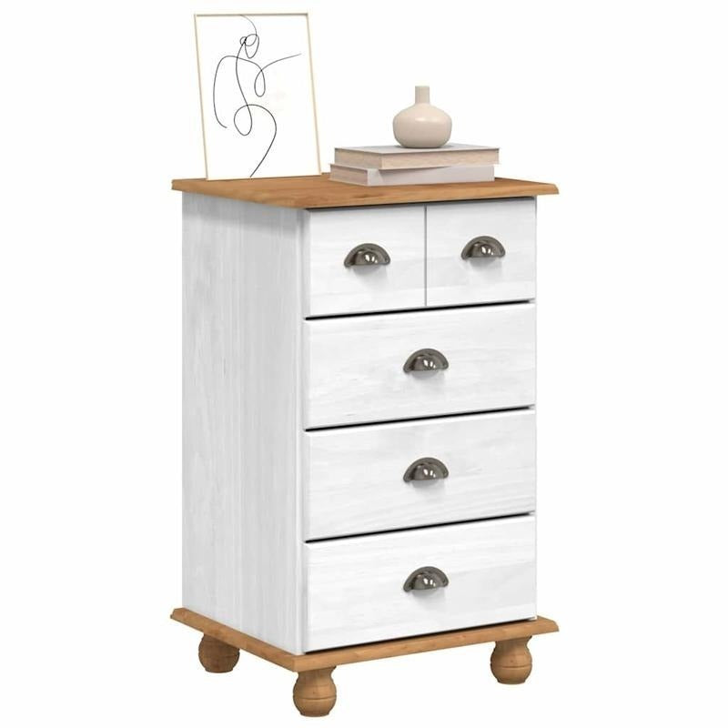 Witte Ladekast – Dressoir – Kast – Commode – Opbergkast – Massief Grenen Hout – 4 Lockbare Laatjes – Minimalistisch Design – 45,8x40x79 cm