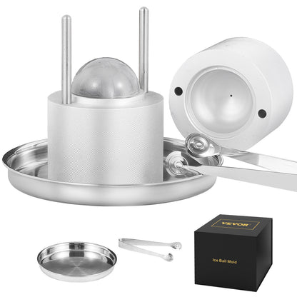 Ijsklontjesvorm – IJsbalvorm – Ijsmaker – IJsblokjesmaker – Ijspers – Aluminium Luchtvaartkwaliteit – 6 cm IJskogel – Inclusief Tong en Druipbakje