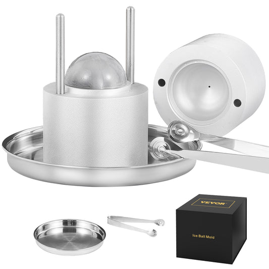 Ijsklontjesvorm – IJsbalvorm – Ijsmaker – IJsblokjesmaker – Ijspers – Aluminium Luchtvaartkwaliteit – 6 cm IJskogel – Inclusief Tong en Druipbakje