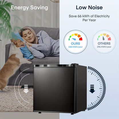 Mini Koelkast – Minibar – Tafelmodel – Kleine Koelkast – Compacte Koelkast – 46 Liter Inhoud – Met Vriesvak – Energiezuinig E-Klasse – 42 dB Stil Geluid – Verstelbare Deurtjes & Temperatuur