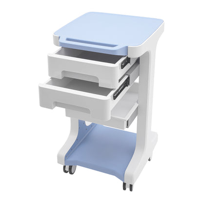 A Three-Tier Storage Cart in Blue And White Featuring Two Drawers, Capable of Holding Up to 49.9 KG. Made from ABS Material, This Mobile Trolley Is Ideal for Use in Beauty Salons, Spas, And Laboratories., For Wardrobes, Pharm