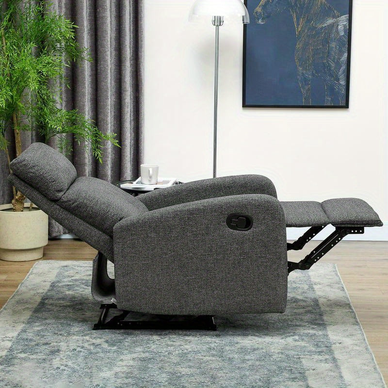 Relaxstoel – Fauteuil – Loungestoel – Draaifauteuil – Schommelstoel – Verstelbaar 90°-180° – Ergonomisch Met Houten Frame & Grijze Stof