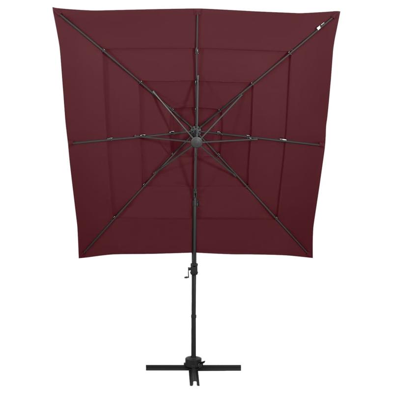 parasol – zonnescherm – tuinparasol – terrasparasol – bordeauxrood – 250x250 cm – 4-laags doek – roestvrijstalen frame
