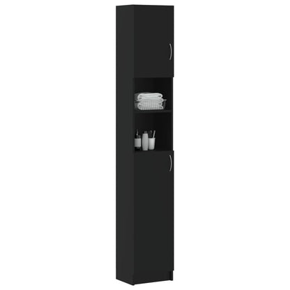 Opbergkastje – Badkamerkast – Opbergmeubel – Kastje – Bergkast – Zwart – Slank Design – Hoogwaardig Engineered Wood – 190 cm Hoog – Compact 32 cm Breed