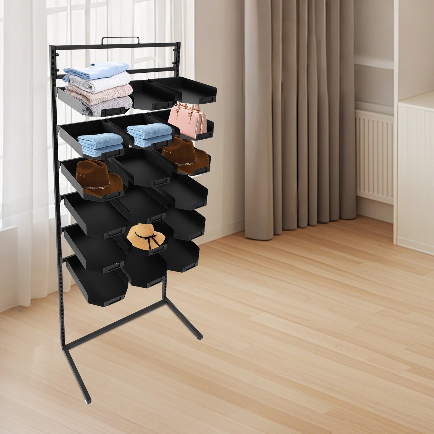 Hoedenrek – Hoedenhouder – Pettenrek – Hoedendisplay – Hoedenkast – Modern Design – Metalen Stabiele Constructie – 18 Trays – Compacte Afmetingen