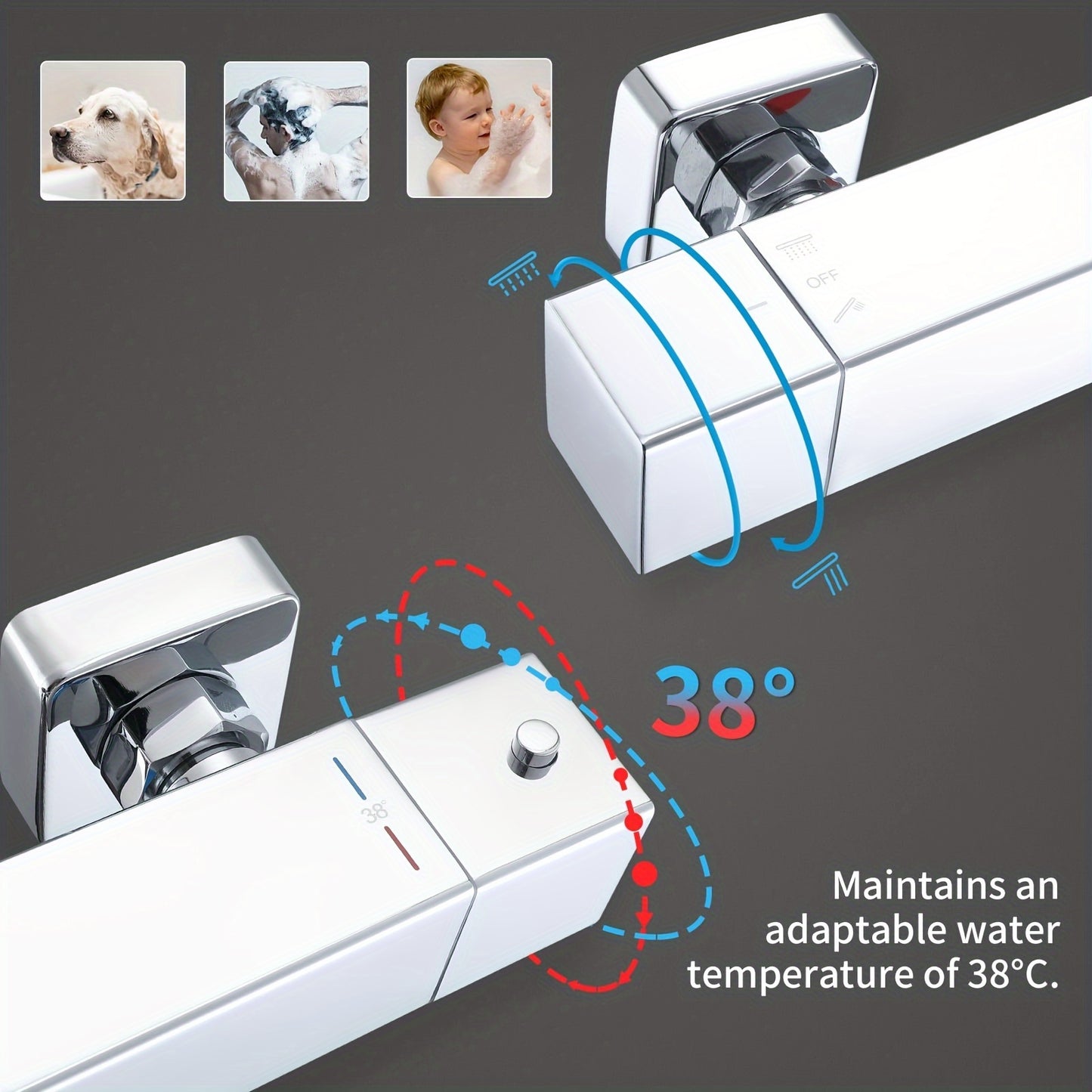 Douche Systeem – Douche Set – Regendouche – Douchekraan – Thermostaatkraan – Verstelbare Douchebeugel – RVS – Thermostaat 38°C Veiligheidsfunctie