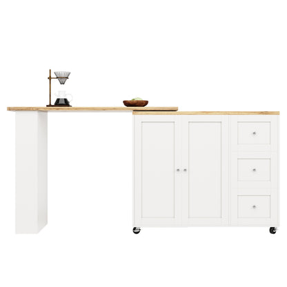 Dressoir – Sideboard – Opbergkast – Ladekast – Draaibaar 360° – Uittrekbare Lengte 135-203 cm – Met Wieltjes en Lade