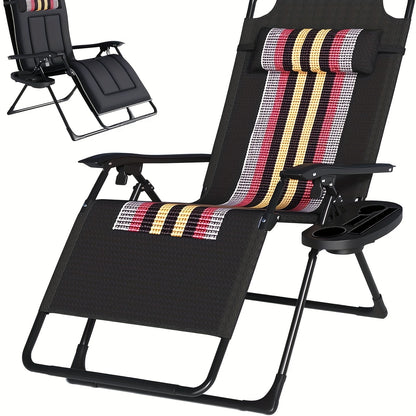 Inklapbare Tuinloungestoel – Tuinstoel – Balkonstoel – Terrasstoel – Loungezetel – Extra Breed 72 cm – Inclusief Cuphouder – Verstelbare Rugleuning – Draagvermogen 150 kg – Set van 2