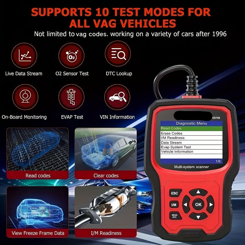 OBD2 Scanner – Autodiagnose Tool – Code Lezer – Uitleesapparaat – Diagnoseapparaat – Volledige Systeemdiagnose – 6 Resetfuncties