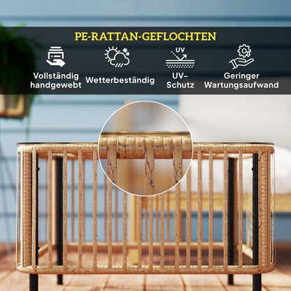 Buitenbijzettafel – Tuinmeubel – Bijzettafel – Loungtafel – Side table – Weerbestendig PE-rattan – Gehard glas blad 65x65x43 cm Natural Wood