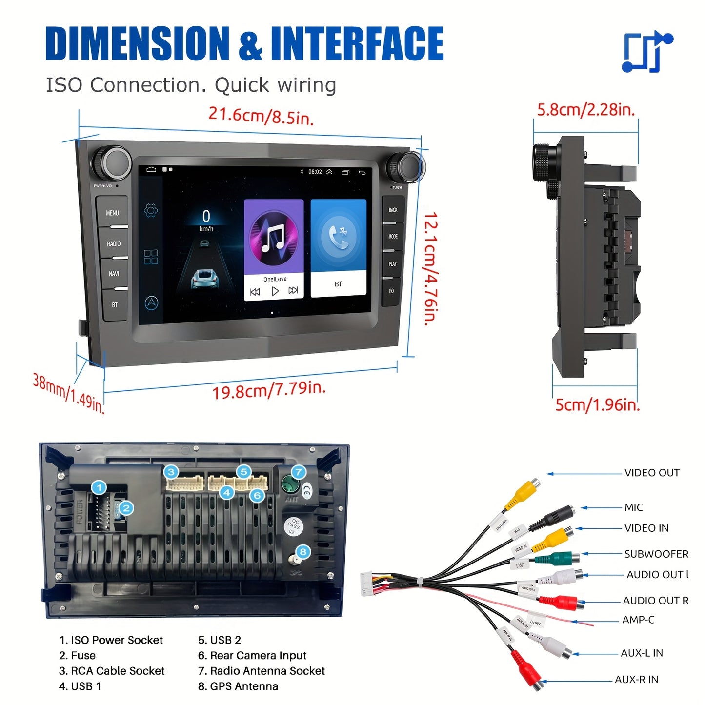 Autoradio – Multimedia Systeem – Navigatie – Inbouw Radio – Autostereo – Met Camera & Microfoon – 17,78 cm IPS Touchscreen – Draadloze CarPlay & Android Auto