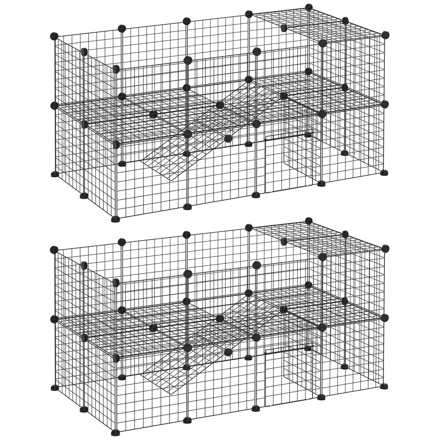 Speelomheining Klein Dieren – Ren Voor Cavia’s – Konijnenren – Draadomheining – Huisdierren Zwart – Modulair 2 Laags – Afgeronde Randen – Robuust Draadmetaal 146x73x73 cm