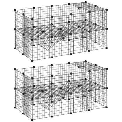 Speelomheining Klein Dieren – Ren Voor Cavia’s – Konijnenren – Draadomheining – Huisdierren Zwart – Modulair 2 Laags – Afgeronde Randen – Robuust Draadmetaal 146x73x73 cm