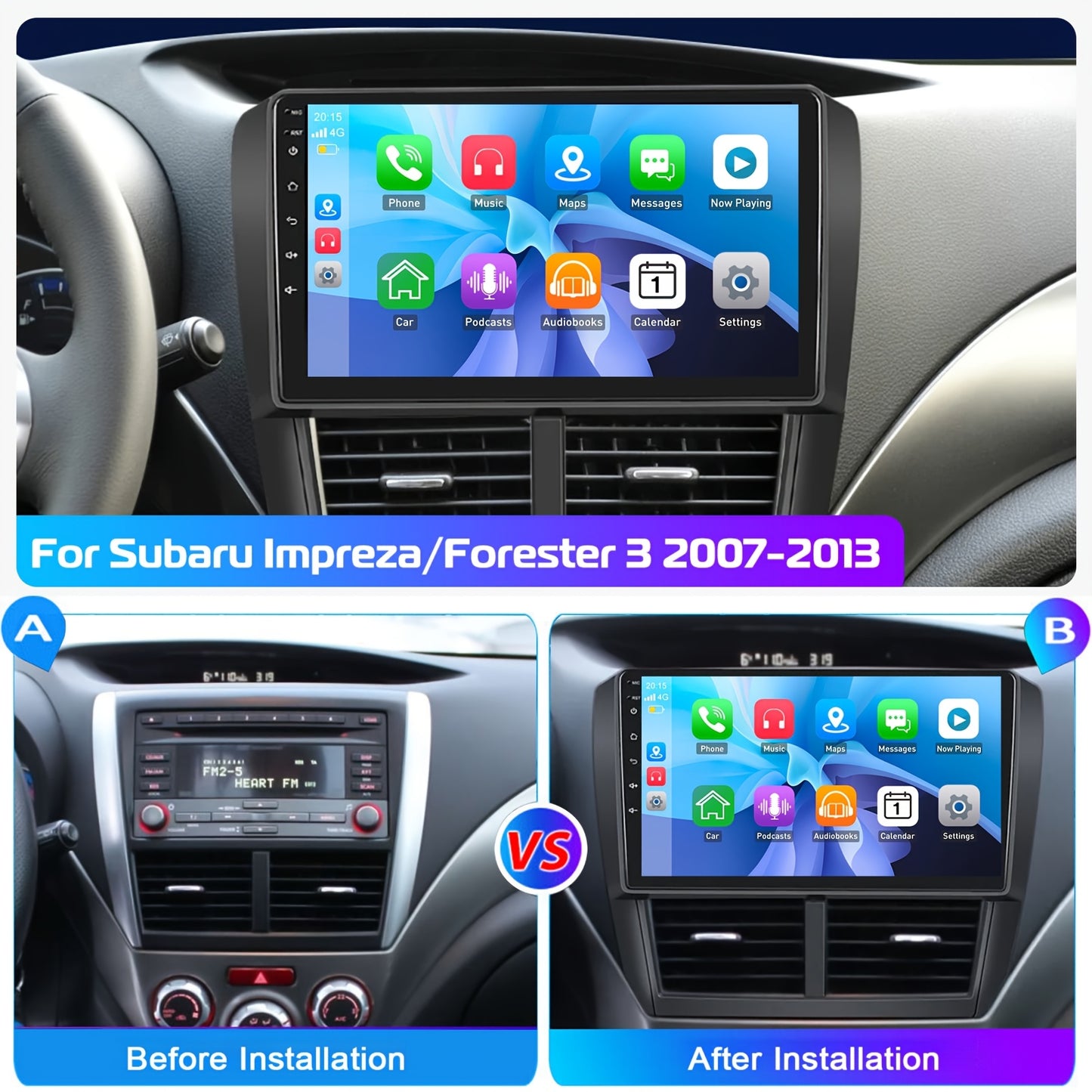 9 inch Android Car Radio – 2-DIN Multimedia Systeem – Touchscreen Autoradio – Navigatie Radio – Bluetooth Receiver – 9 inch IPS Scherm – 4GB RAM & WiFi Connectivity