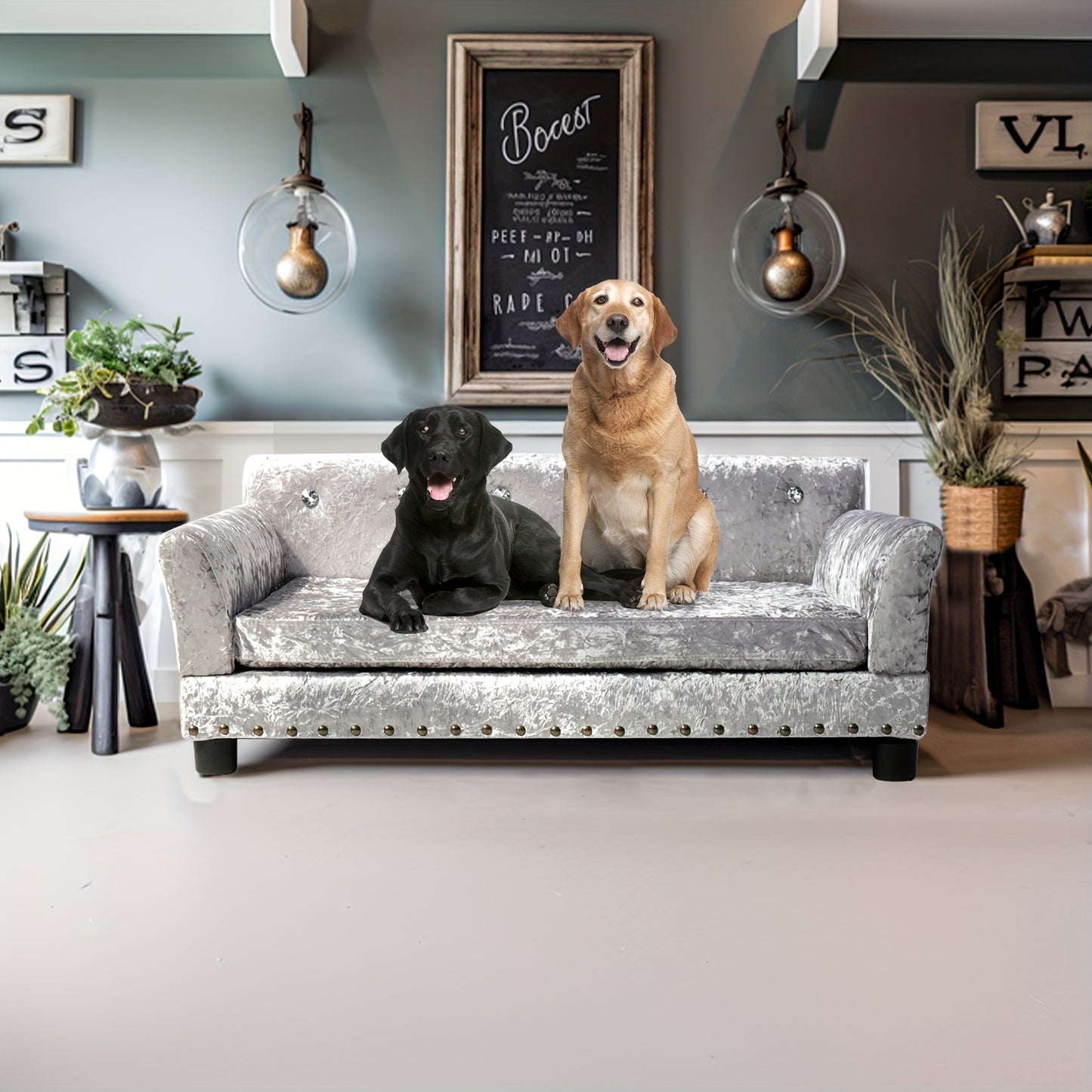 Hondenbankje – Hondenbed – Huisdier Sofa – Orthopedisch Bed – Hondenkussen – Eucalyptus Houten Frame – Nederlands Fluweel – Orthopedische Polyurethaanvulling – Verhoogde Constructie