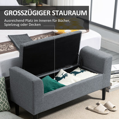 Opbergbank – Opbergbankje – Zitbankje – Halbank – Opbergkist – Linen Look Bekleding – Stevig Rubberwood Frame – 116x44x58 cm – 130 kg Belastbaar – Lichtgrijs
