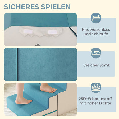 Zachte Bouwblokken – Speelblokken – Klimblokken – Stapelblokken – Speelset – Voor Kleuters Blauw – Veilig Kunstleer & Schuim – Licht & Opvouwbaar