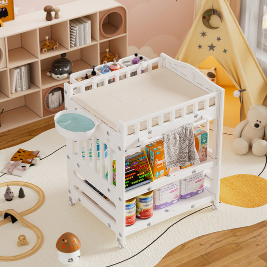 Storage Unit, Bedroom Drawer Unit with Two Storage Compartments, Hanging Storage Boxes, Latex Mat, And Locking Wheels