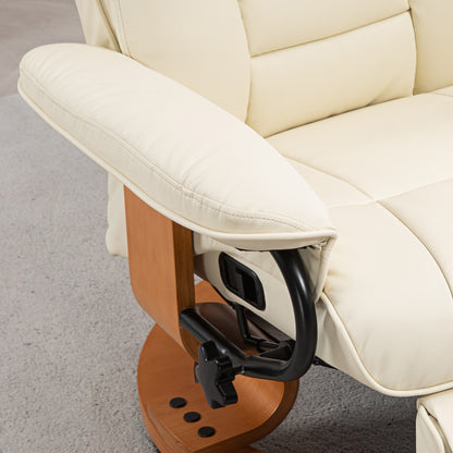 Relaxfauteuil – Relaxstoel – Leunstoel – Loungefauteuil – Draaifauteuil – Verstelbare Rugleuning – Kunstleren Bekleding – Stevig Stalen Frame – Creamwit