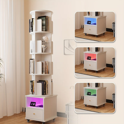 Draaibare Boekenkast – Boekplank – Boekenrek – Opbergkast – Boekhouder – 4 Planken Met Lade – 360° Draaibaar En Robuust Hout