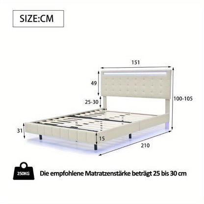 Gestoffeerd Tweepersoonsbed – Luxe Bedframe – Modern Slaapbed – Logeerbed – Linnen Bed – 140x200 cm – Huidvriendelijk Zacht Materiaal – Stevig Metalen Frame