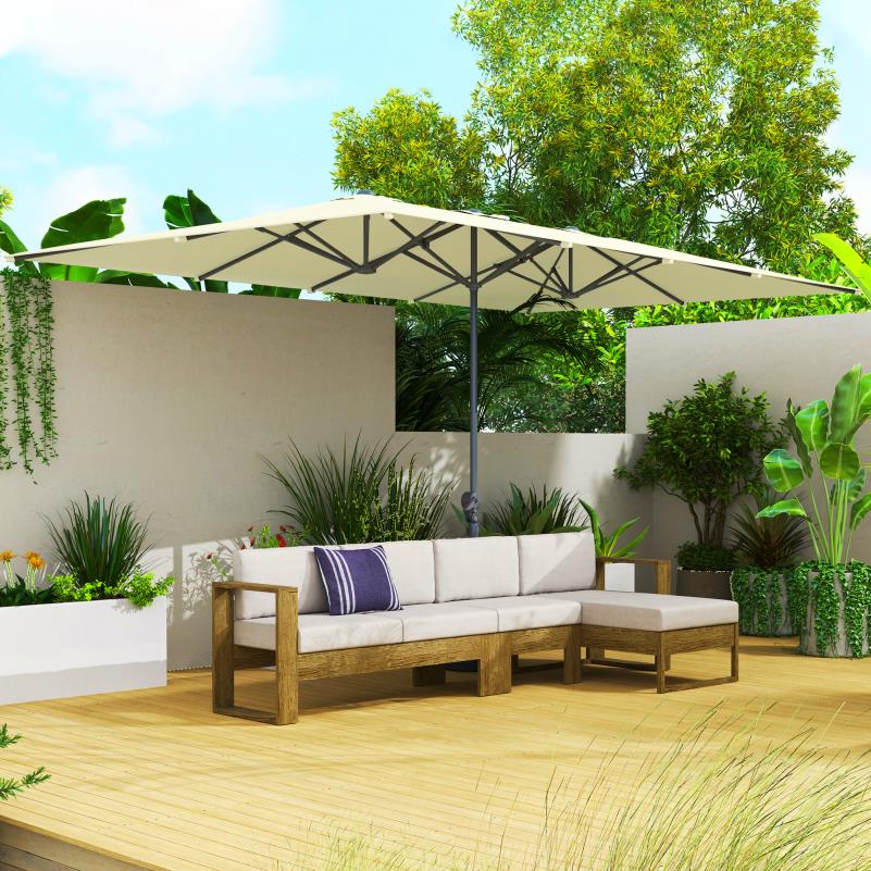 Parasol – Dubbele Parasol – Balkonparasol – Tuinparasol – Zonnescherm – UV50+ Bescherming – Windproof Aluminium Frame – Crank Mechanisme – 451x264 cm – Crèmekleurig