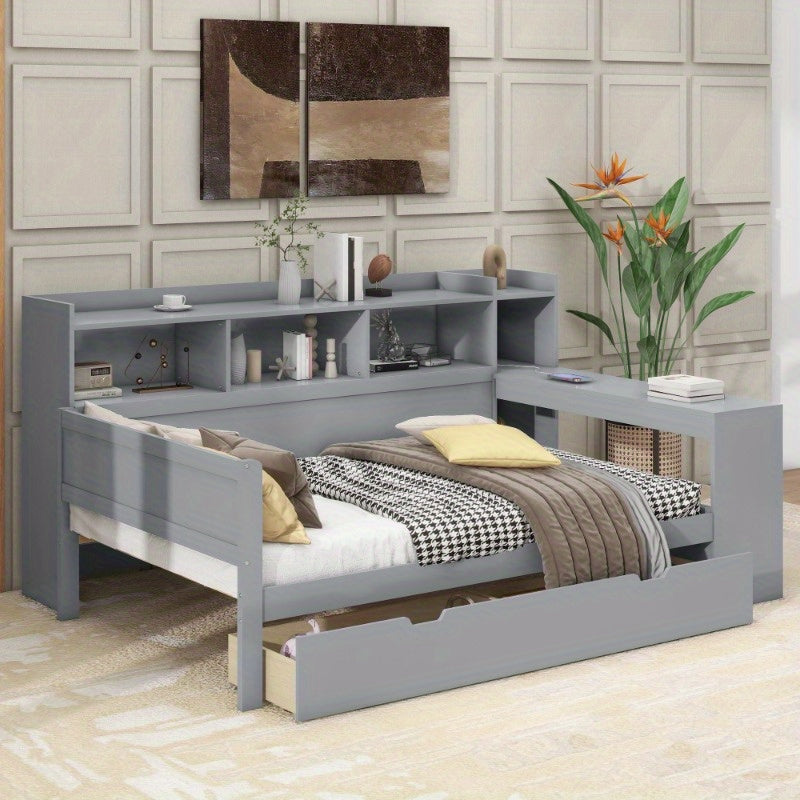 Slaapbank – Uitschuifbed – Daybed – Trundle Bed – Sofa Bed – Metaal – Met Opberglades – 90x200 cm – Ruimtebesparend Design