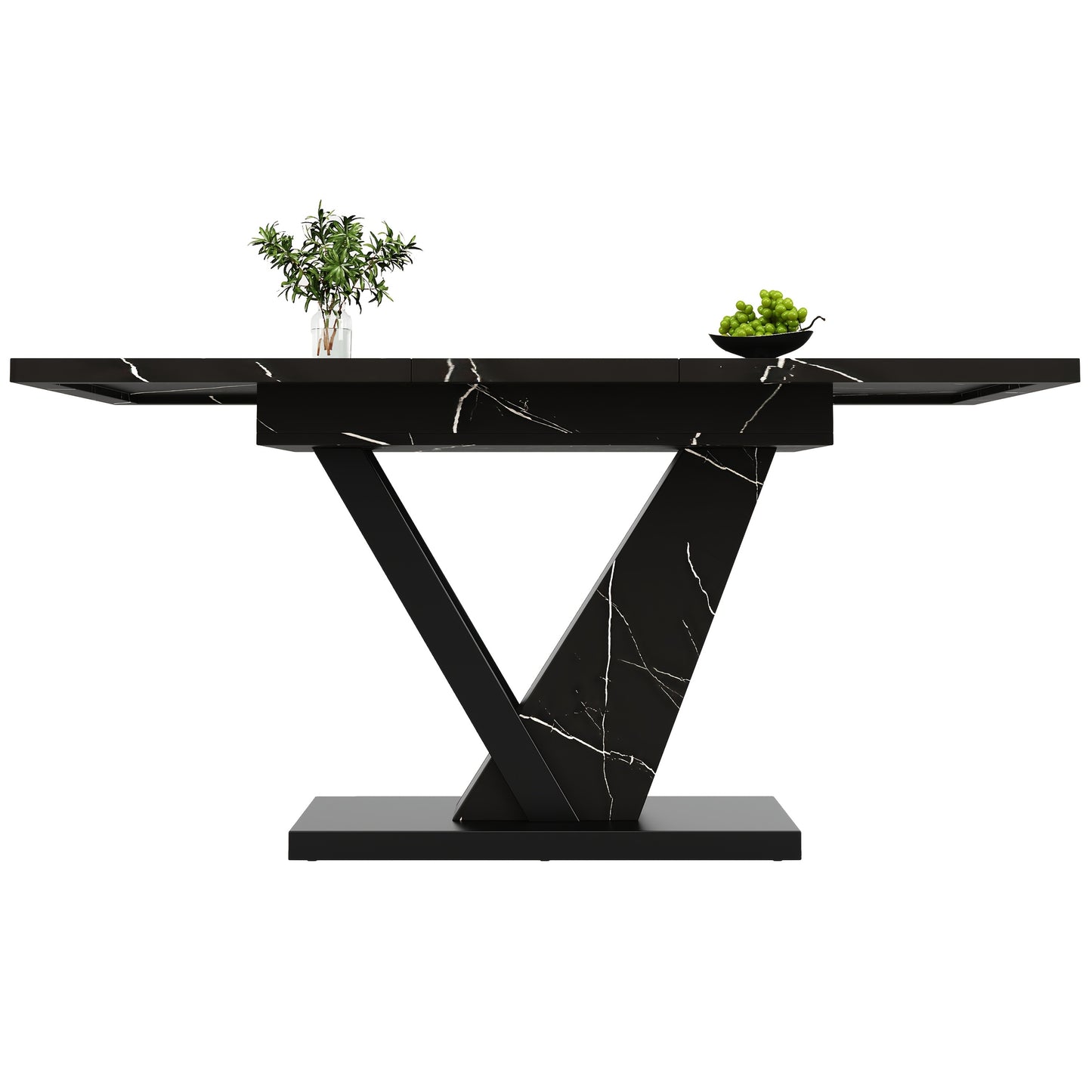 Uitklapbare Eettafel – Uitschuifbare Tafel – Keukentafel – Eettafel Met Blad – Tafel Voor Woonkamer – Zwart Marmer Patroon – Verlengbaar 120-160x75cm