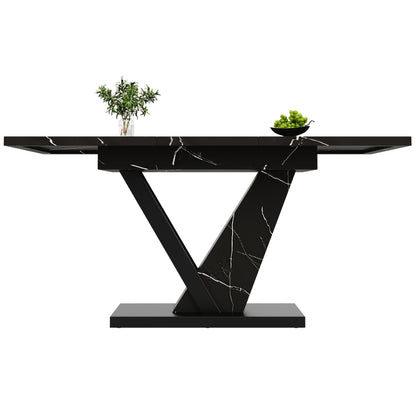 Uitklapbare Eettafel – Uitschuifbare Tafel – Keukentafel – Eettafel Met Blad – Tafel Voor Woonkamer – Zwart Marmer Patroon – Verlengbaar 120-160x75cm