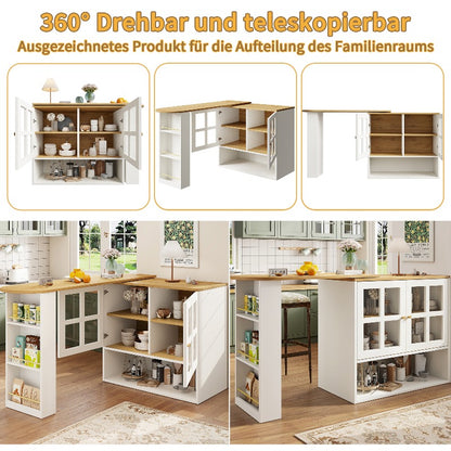 Contemporary Sideboard Cabinet with a 360-Degree Rotating Design, Featuring 5 Shelves for Glass Storage, Suitable for The Living Room, Bedroom, Or Dining Area in White.