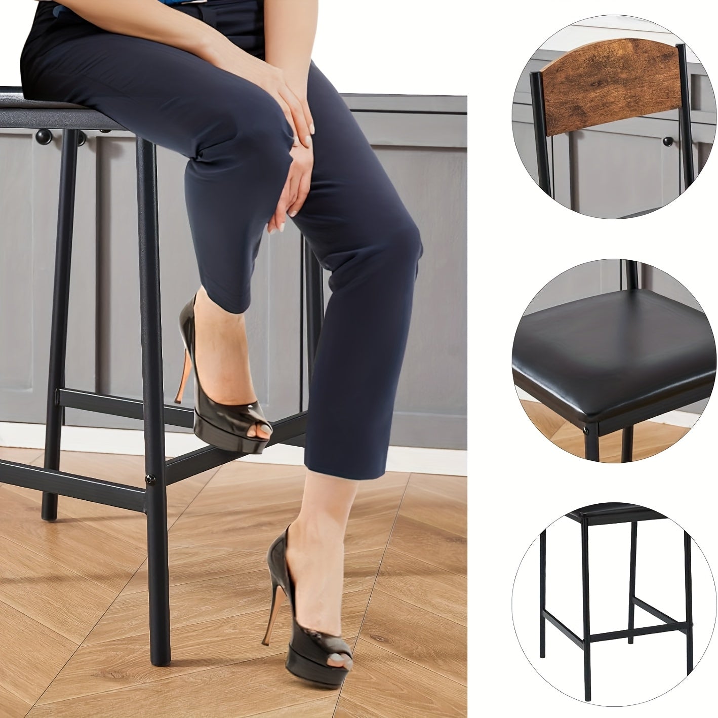 3pcs Industrial Modern Farmhouse Bar Table Set with 2 Bar Stools - Heavy-Duty Metal & Wood Kitchen/Dining Table with Wine Rack, Glass Holder & Storage Shelf, Space-Saving Design for Small Spaces, Rustic Brown/ Finish, Ideal f
