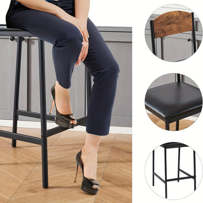 3pcs Industrial Modern Farmhouse Bar Table Set with 2 Bar Stools - Heavy-Duty Metal & Wood Kitchen/Dining Table with Wine Rack, Glass Holder & Storage Shelf, Space-Saving Design for Small Spaces, Rustic Brown/ Finish, Ideal f