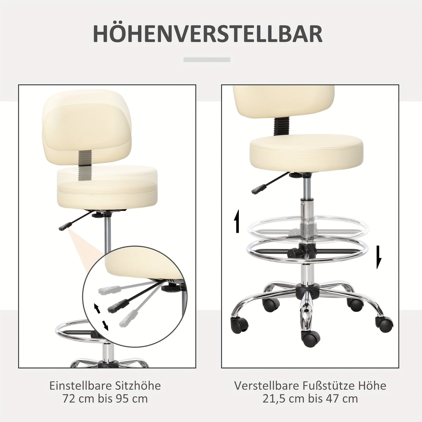 Barkruk – Barstoel – Barkrukken – Keukenstoel – Werkkruk – Draaibaar – Hoogte Verstelbaar – PU Kunstleer – Met Rugleuning – Beige
