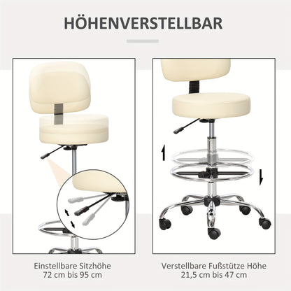 Barkruk – Barstoel – Barkrukken – Keukenstoel – Werkkruk – Draaibaar – Hoogte Verstelbaar – PU Kunstleer – Met Rugleuning – Beige