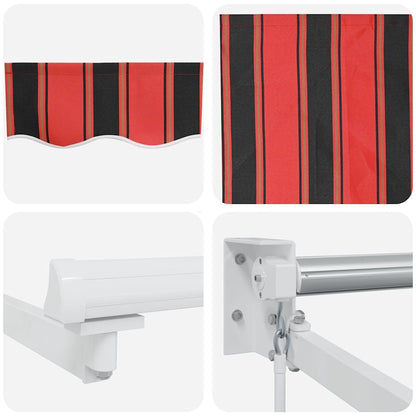 Handmatige Zonwering – Uitschuifbare Luifel – Terras Schaduwdoek – Balkon Zonnescherm – Buitenmarkies – UV-bestendig – Waterafstotend – 3x2,5 Meter – Zwart Rood Gestreept