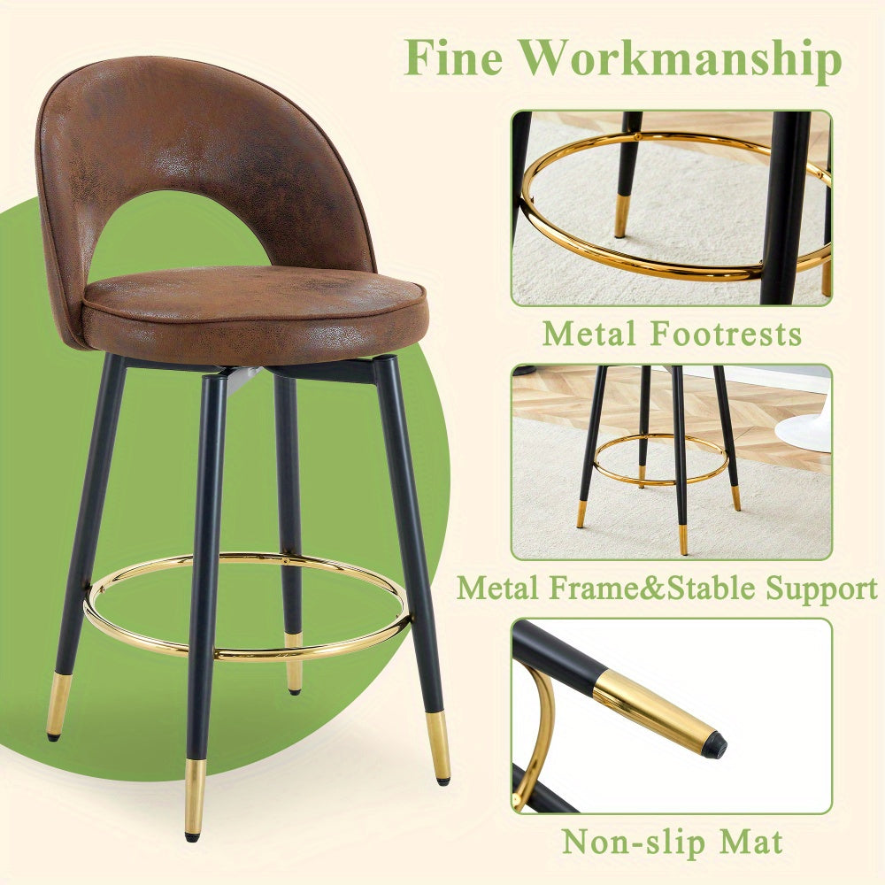 2pcs 360° Swivel Bar Stools - Brown Breathable Tech Fabric with Padded Seat Cushion, Contemporary Style for Bars, Restaurants, Kitchens & Balconies - Easy Assembly, No Power Needed, Stools for Sitting, Kitchen Seating, Moder