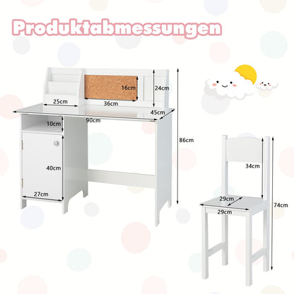 Kinderbureau – Bureautje – Studietafel – Kindertafel – Bureau Set – Inclusief Stoel – Met Boekenkast & Magnetisch Bord – Wit – Ergonomisch Design – Duurzaam MDF Hout