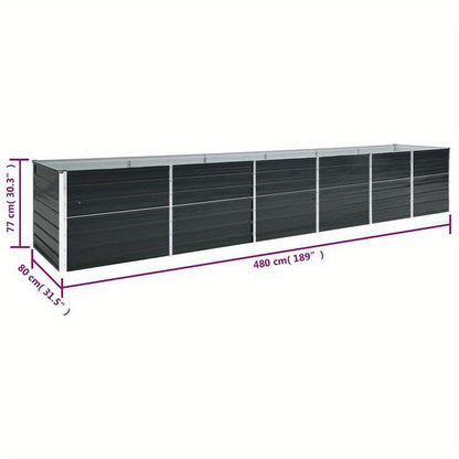 Plantenbak – Verhoogde Plantenbak – Bloembak – Kruidenbak – Moestuinbak – Antraciet – Gegalvaniseerd Staal – Groot Formaat 480x80x77 cm
