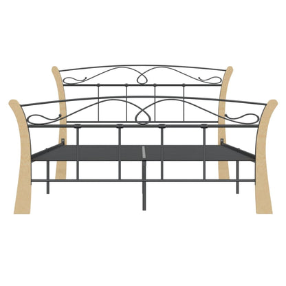 Bedframe – Bedframe Metalen Frame – Tweepersoonsbed – Bedombouw – Slaapbank – 120x200 cm – Gepoedercoat Staal – Donker Hout Accent