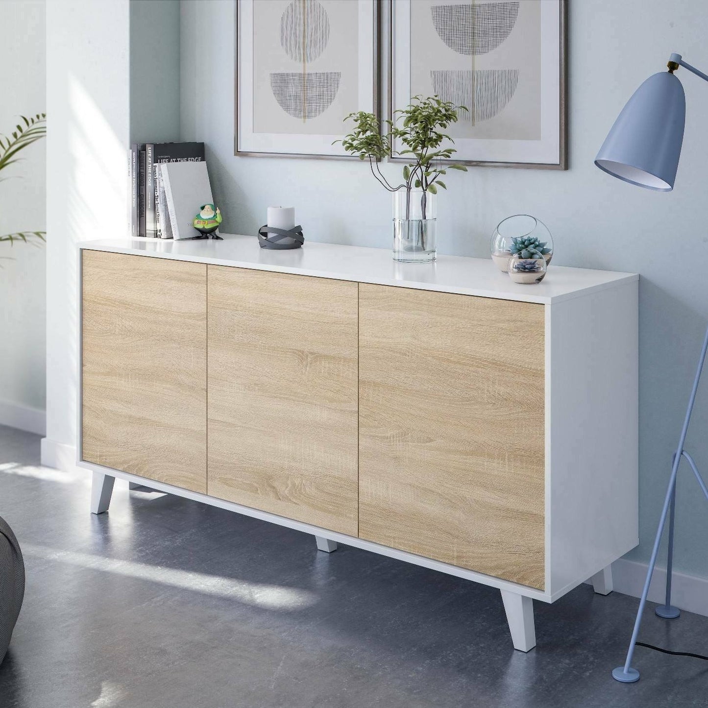 Dabello Sideboard, Kitchen Buffet, Design Living Room Cabinet, Modern 3-Door Sideboard with Shelves, 154x40x75 cm, Available in 6 Colors